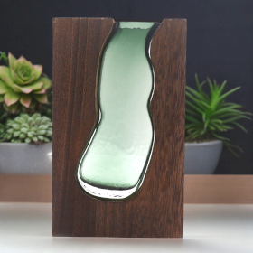 Glass Vase / Terarium inside Dark Tung Wood - 14.5x5x23cm