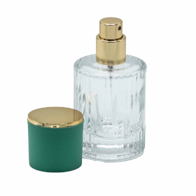 12x Teal Moss - 30ml Round Ribbed Bottle, Spray and Cap