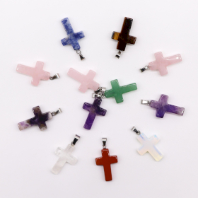 12x Gemstone Crosses Pendants (12 assorted)  25x18mm