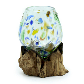 Molten Coloured Glass on Wood - Medium Bowl