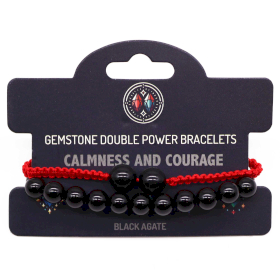 3x Gemstone Double Power Bracelets- Black Agate