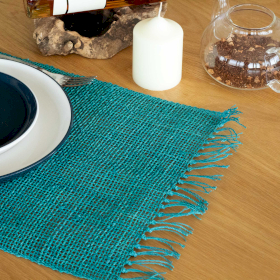 Seagrass Fringe Natural Placemat - Turquoise