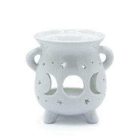 3x Cauldron Oil Burner - Moon Phase - White