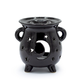 3x Cauldron Oil Burner - Moon & Stars - Black