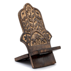 3x Wooden Carved Phone Stands - Hamsa 20x9.5cm