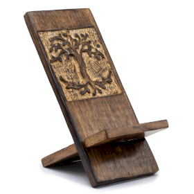 3x Wooden Carved Phone Stands - Tree of Life 20x9.5cm