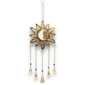 2x Indian Chimes - Sun Moon Sm Mirror 5 Bells - 12x65cm