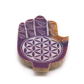 2x Soapstone Med Hamsa Incense Holder 13x9cm - Flower of Life