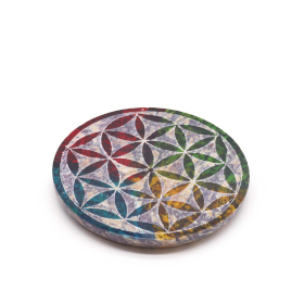 4x Soapstone Disc Incense Holder 8cm - Flower of Life