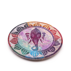 4x Soapstone Disc Incense Holder 10cm - Ganesha