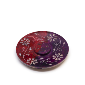 4x Soapstone Disc Incense Holder 8cm - Floral (5 stick holder)