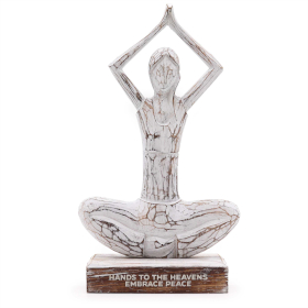 Wooden Yoga Lady - Whitewash - Hands Up Pose