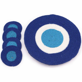 Set of Evil Eye Jute Rope Coasters & Mats (4 of each)