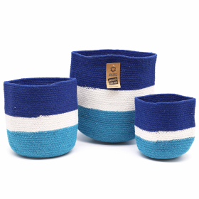 Set of 3 Evil Eye Jute Rope Baskets - 15cm / 20cm / 25cm