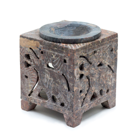 Square Soapstone Oil Burner 10x7.5cm - Elephant