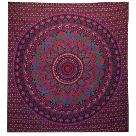 Double Cotton Bedspread + Wall Hanging - Classic Mandala - Purple