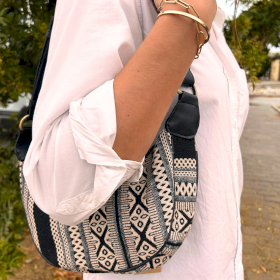 Jacquard Hobo Bag - Grey Metro (black strap)