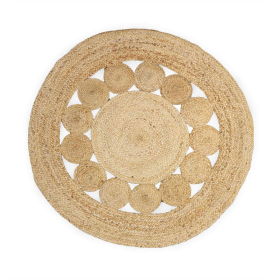 Round Soft Jute Rug Circles Inside 90cm