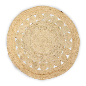 Lrg Round Soft Jute Rug Circles Inside 120cm