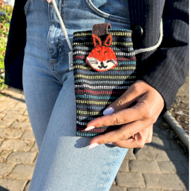 Phone Holder Bag Black and Multi - fox decor