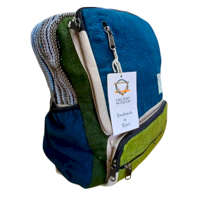 Large Boxy Hemp Backpack - Teal & Sage