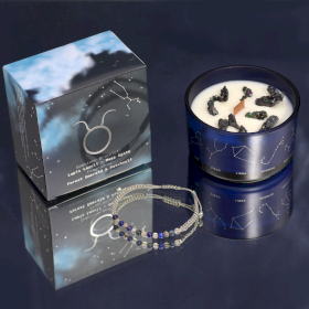 Zodiac Crystal Candle with Gemstone Bracelet - Taurus