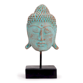 Large Serenity Buddha Head on Stand  - Green Copper