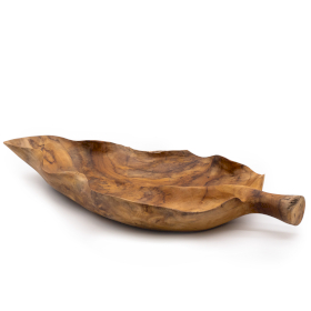 Large Leaf Shaped Teakwood Fruit Bowl - 40x24x5cm