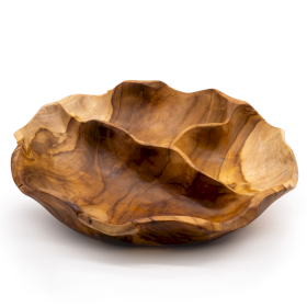 Smooth Round Teakwood Fruit Bowl Three Sections - 30x5.5cm