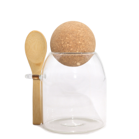 Cottage Cork-Ball Glass Jar - Clear & Spoon - 10cm