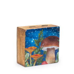 Small Enameled Square Box 10x10x4.2cm - Mushroom Design Teal