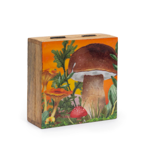 Med Square Box 13.5x13.5x6cm - Mushroom Design Maroon