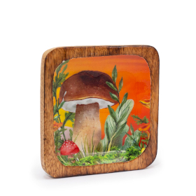 Big Square Trinket Tray 15x15x2.5cm - Mushroom Design Maroon