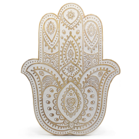 Mango Wood Hamsa Wall Plaque - Whitewash