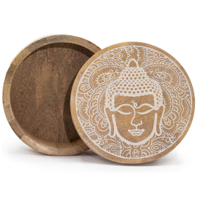 Big Round Box 17.5x7.5cm - Buddha Face Whitewash