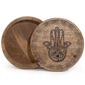 Big Round Box 17.5x7.5cm - Hamsa Black Engraved