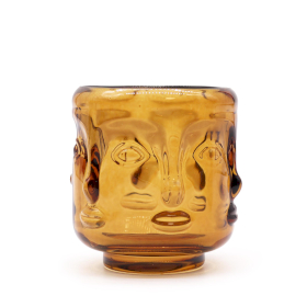 Buddha Faces Candle Jar - Antique Amber