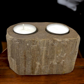 Petrified Wood Candle Holder - Double