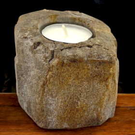 Petrified Wood Candle Holder - Single Low