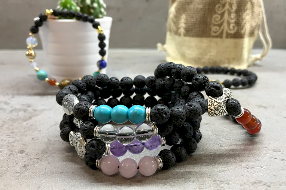 Bracelets Set Stack Black Leather Bracelet Lava Beads 