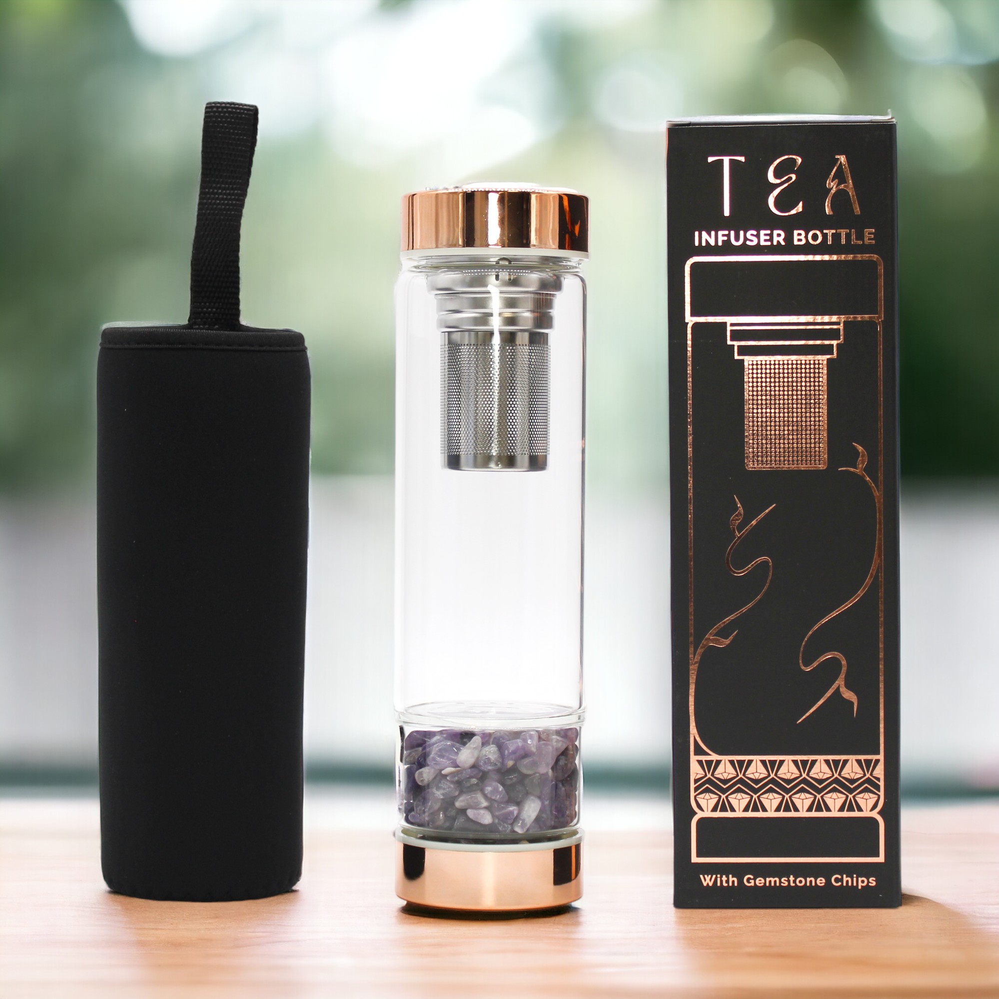 Wholesale Gemstone Glass Tea Infuser Bottle