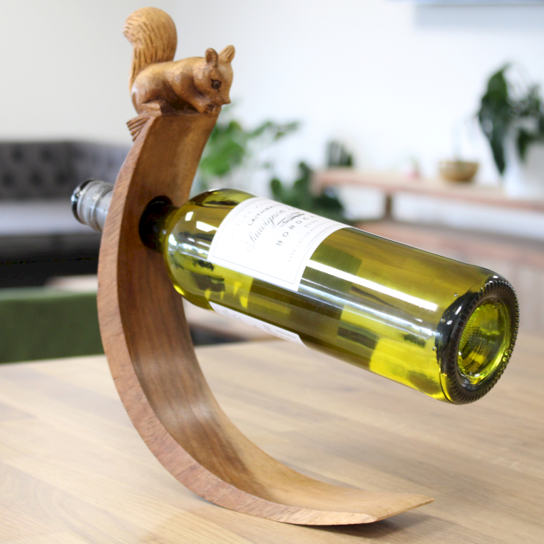 Suar Wood Balancing Wine Bottle Holder