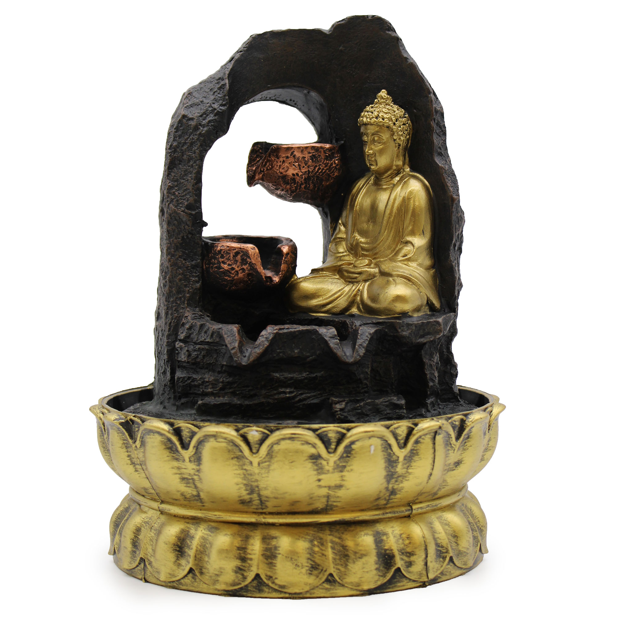 Wholesale Tabletop Water Feature - 30cm - Golden Meditating Buddha ...